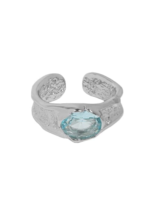 White gold [blue stone] 925 Sterling Silver Cubic Zirconia Geometric Vintage Band Ring